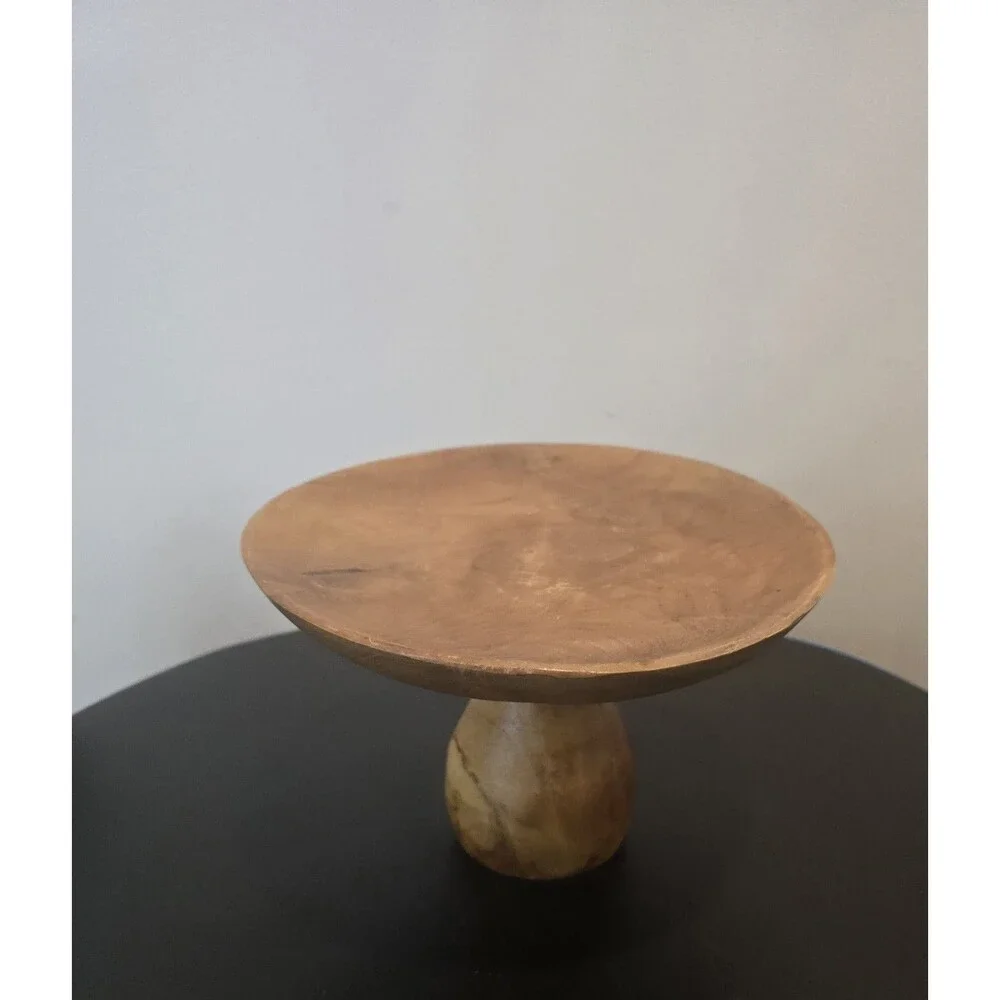 Hand Turned Wood Pedestal Bowl Compote Sculptural Mushroom Shape 9